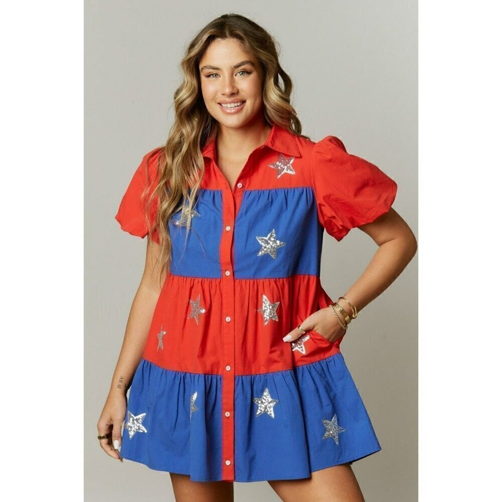 Star Spangled Sparkle Poplin Tiered Dress